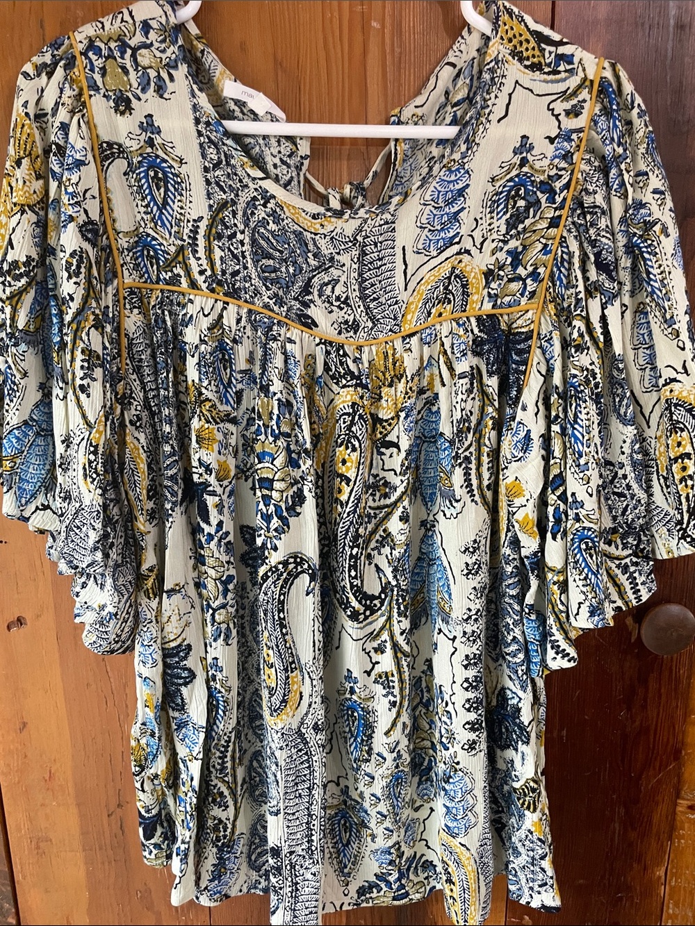 Maurices Cream Paisley Peasant Blouse with Blue & Mustard Accents
